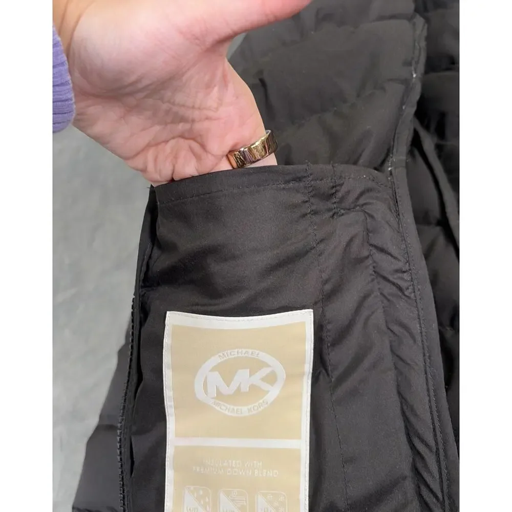 MICHAEL KORS Quilted Hooded Down Puffer Jacket Coat Size Medium Black Charity